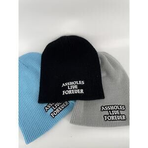 Assholes Live Forever Beanie Bundle Set-Black Grey Light Blue